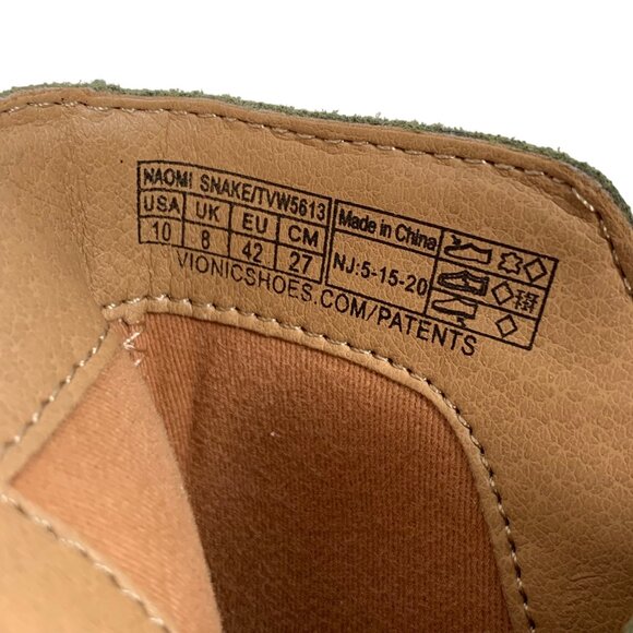 VIONIC Upright Suede Naomi Snake Olive Ankle Booties Heels Womens Size 10 w/ Box - Picture 4 of 7